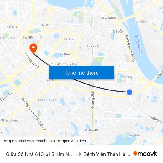 Giữa Số Nhà 613-615 Kim Ngưu to Bệnh Viện Thận Hà Nội map