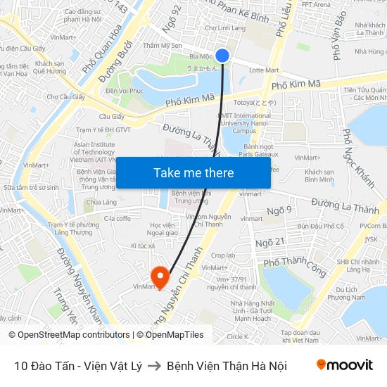 10 Đào Tấn - Viện Vật Lý to Bệnh Viện Thận Hà Nội map