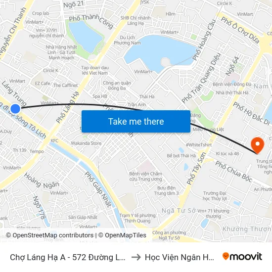 Chợ Láng Hạ A - 572 Đường Láng to Học Viện Ngân Hàng map