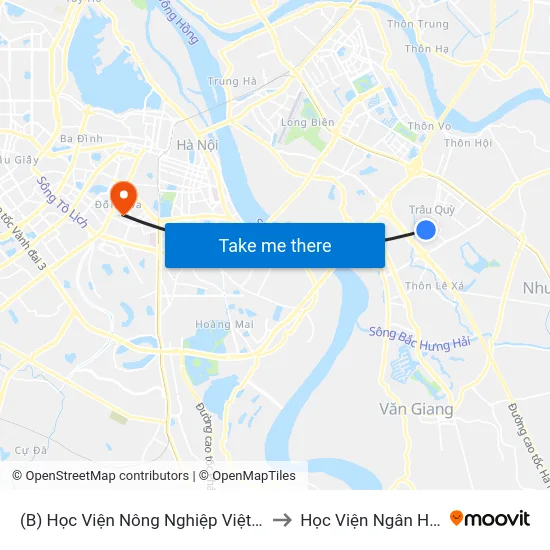 (B) Học Viện Nông Nghiệp Việt Nam to Học Viện Ngân Hàng map