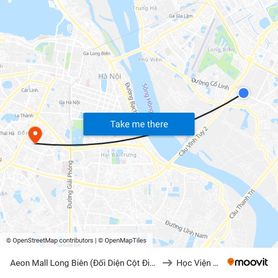 Aeon Mall Long Biên (Đối Diện Cột Điện T4a/2a-B Đường Cổ Linh) to Học Viện Ngân Hàng map