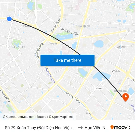 Số 79 Xuân Thủy (Đối Diện Học Viện Báo Chí Và Tuyên Truyền) to Học Viện Ngân Hàng map
