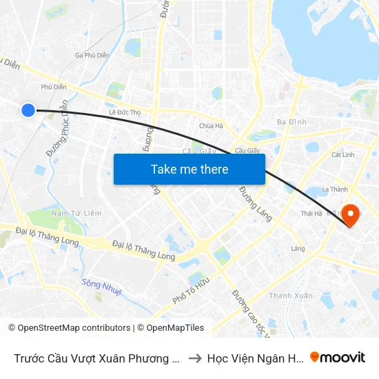 Trước Cầu Vượt Xuân Phương 100m to Học Viện Ngân Hàng map