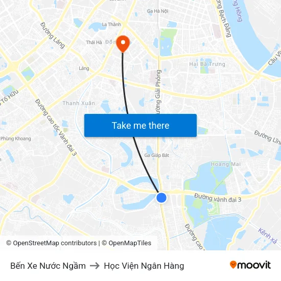 Bến Xe Nước Ngầm to Học Viện Ngân Hàng map