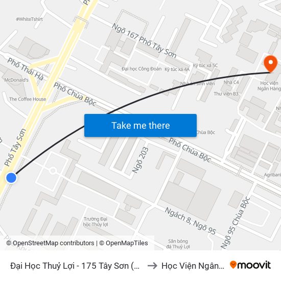 Đại Học Thuỷ Lợi - 175 Tây Sơn (Cột Trước) to Học Viện Ngân Hàng map