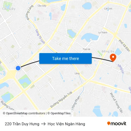 220 Trần Duy Hưng to Học Viện Ngân Hàng map
