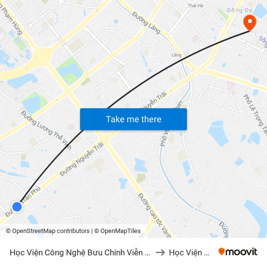 Học Viện Công Nghệ Bưu Chính Viễn Thông - Trần Phú (Hà Đông) to Học Viện Ngân Hàng map