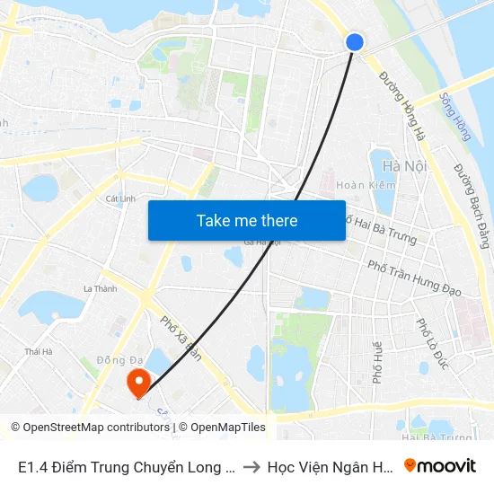 E1.4 Điểm Trung Chuyển Long Biên to Học Viện Ngân Hàng map
