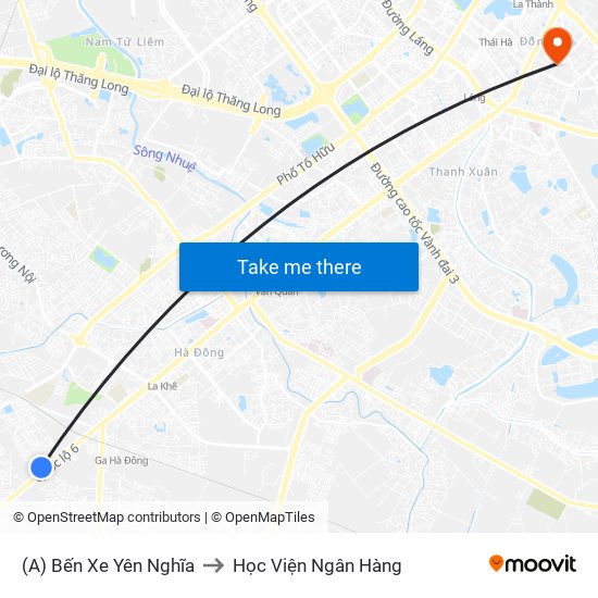 (A) Bến Xe Yên Nghĩa to Học Viện Ngân Hàng map