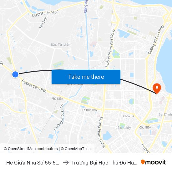 Hè Giữa Nhà Số 55-57 Phố Nhổn to Trường Đại Học Thủ Đô Hà Nội (Cơ Sở 3) map