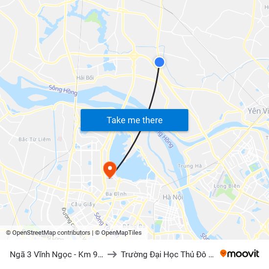 Ngã 3 Vĩnh Ngọc - Km 9+230 Quốc Lộ 3 to Trường Đại Học Thủ Đô Hà Nội (Cơ Sở 3) map