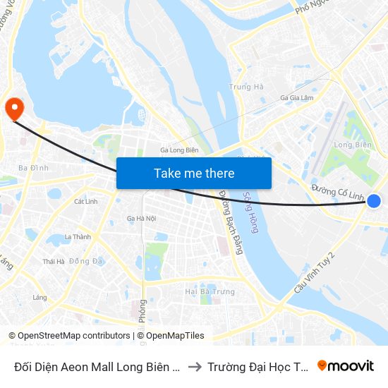 Đối Diện Aeon Mall Long Biên (Cột Điện T4a/2a-B Đường Cổ Linh) to Trường Đại Học Thủ Đô Hà Nội (Cơ Sở 3) map