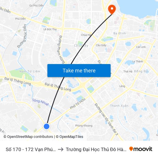 Số 170 - 172 Vạn Phúc - Hà Đông to Trường Đại Học Thủ Đô Hà Nội (Cơ Sở 3) map