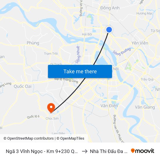 Ngã 3 Vĩnh Ngọc - Km 9+230 Quốc Lộ 3 to Nhà Thi Đấu Đa Năng map