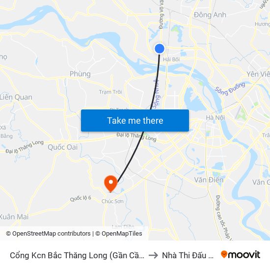 Cổng Kcn Bắc Thăng Long (Gần Cầu Vượt Bộ Hành) to Nhà Thi Đấu Đa Năng map