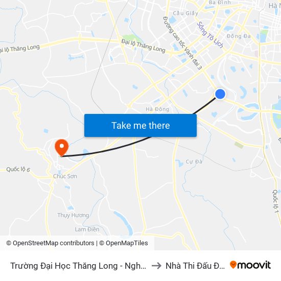 Trường Đại Học Thăng Long - Nghiêm Xuân Yêm to Nhà Thi Đấu Đa Năng map