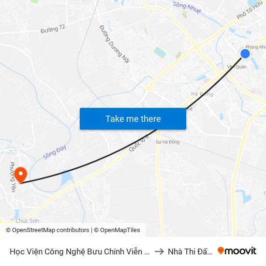 Học Viện Công Nghệ Bưu Chính Viễn Thông - Trần Phú (Hà Đông) to Nhà Thi Đấu Đa Năng map