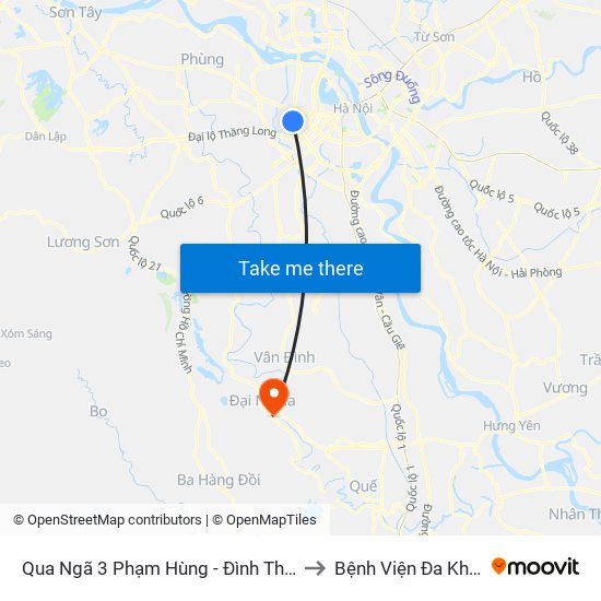 Qua Ngã 3 Phạm Hùng - Đình Thôn (Hướng Đi Phạm Văn Đồng) to Bệnh Viện Đa Khoa Huyện Mỹ Đức map