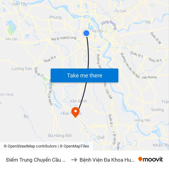 Điểm Trung Chuyển Cầu Giấy - Gtvt 02 to Bệnh Viện Đa Khoa Huyện Mỹ Đức map