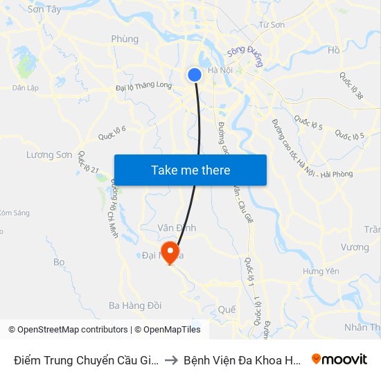 Điểm Trung Chuyển Cầu Giấy - Thủ Lệ 02 to Bệnh Viện Đa Khoa Huyện Mỹ Đức map