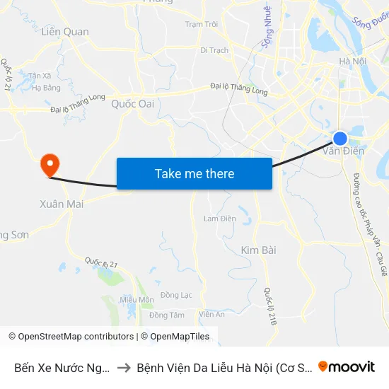 Bến Xe Nước Ngầm to Bệnh Viện Da Liễu Hà Nội (Cơ Sở 3) map