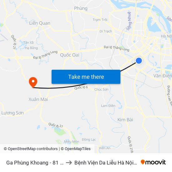 Ga Phùng Khoang - 81 Trần Phú to Bệnh Viện Da Liễu Hà Nội (Cơ Sở 3) map