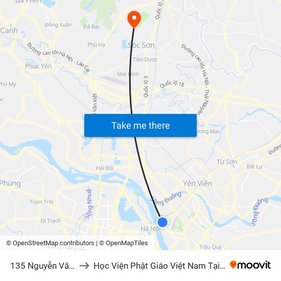 135 Nguyễn Văn Cừ to Học Viện Phật Giáo Việt Nam Tại Hà Nội map