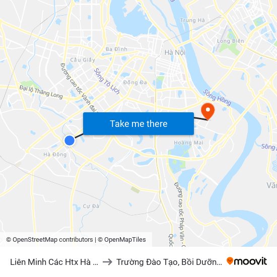 Liên Minh Các Htx Hà Nội - Số 1 Trần Phú (Hà Đông) to Trường Đào Tạo, Bồi Dưỡng Cán Bộ Công Thương Trung Ương map