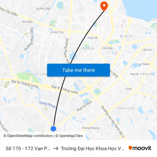 Số 170 - 172 Vạn Phúc - Hà Đông to Trường Đại Học Khoa Học Và Công Nghệ Hà Nội map
