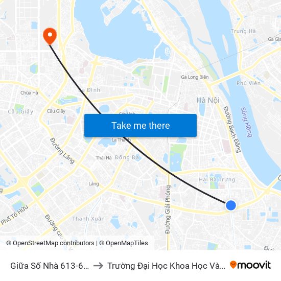 Giữa Số Nhà 613-615 Kim Ngưu to Trường Đại Học Khoa Học Và Công Nghệ Hà Nội map