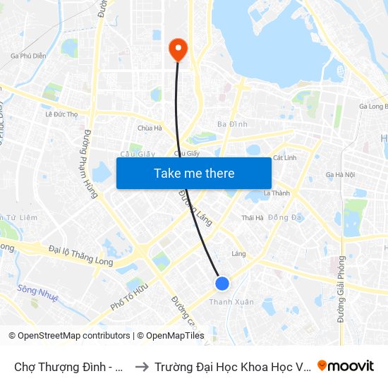 Chợ Thượng Đình - 224 Nguyễn Trãi to Trường Đại Học Khoa Học Và Công Nghệ Hà Nội map