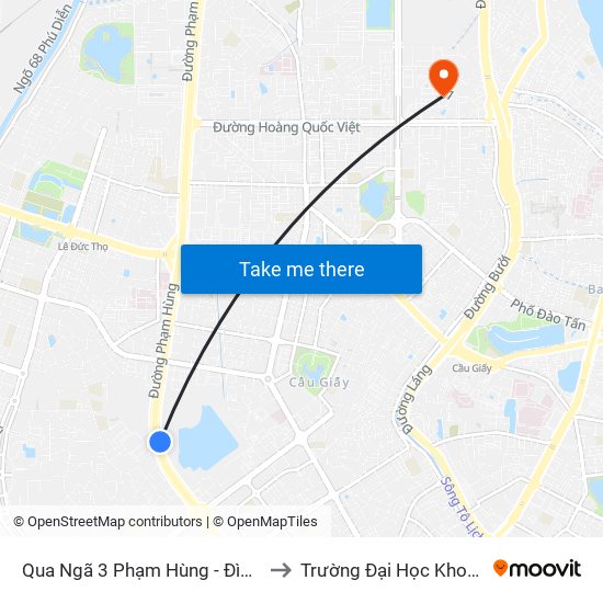 Qua Ngã 3 Phạm Hùng - Đình Thôn (Hướng Đi Phạm Văn Đồng) to Trường Đại Học Khoa Học Và Công Nghệ Hà Nội map