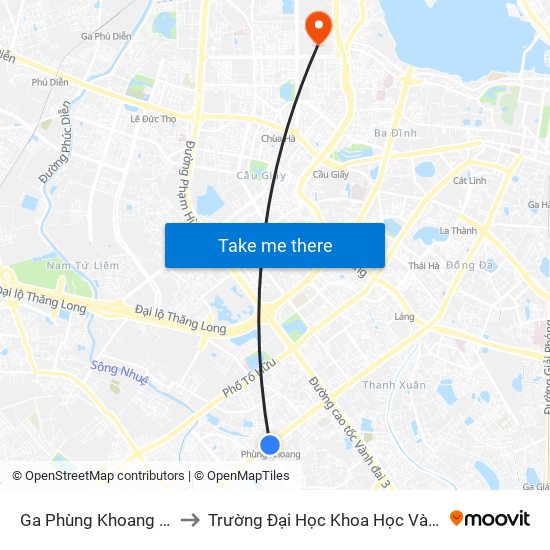 Ga Phùng Khoang - 81 Trần Phú to Trường Đại Học Khoa Học Và Công Nghệ Hà Nội map