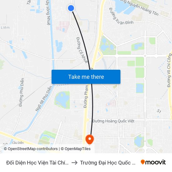 Đối Diện Học Viện Tài Chính - Đường Đức Thắng to Trường Đại Học Quốc Gia Hà Nội (Cầu Giấy) map