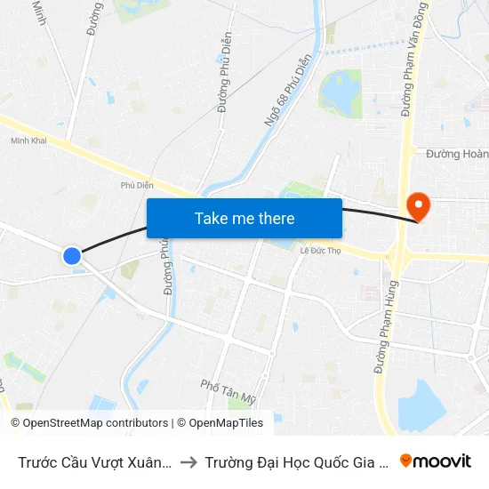 Trước Cầu Vượt Xuân Phương 100m to Trường Đại Học Quốc Gia Hà Nội (Cầu Giấy) map