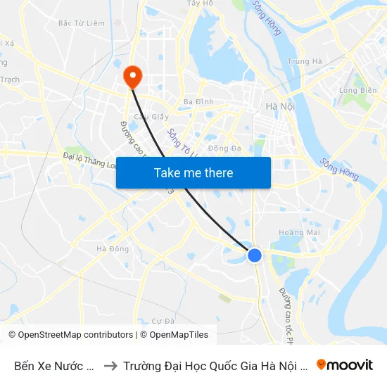 Bến Xe Nước Ngầm to Trường Đại Học Quốc Gia Hà Nội (Cầu Giấy) map