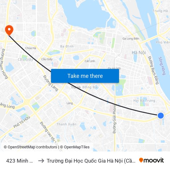 423 Minh Khai to Trường Đại Học Quốc Gia Hà Nội (Cầu Giấy) map