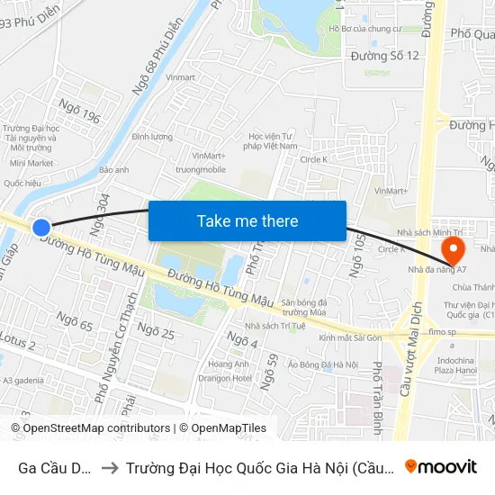 Ga Cầu Diễn to Trường Đại Học Quốc Gia Hà Nội (Cầu Giấy) map