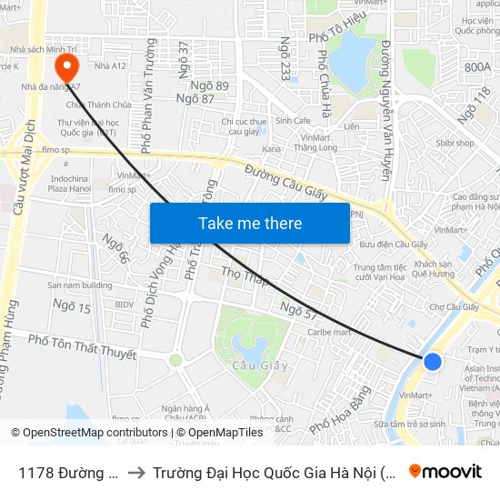1178 Đường Láng to Trường Đại Học Quốc Gia Hà Nội (Cầu Giấy) map