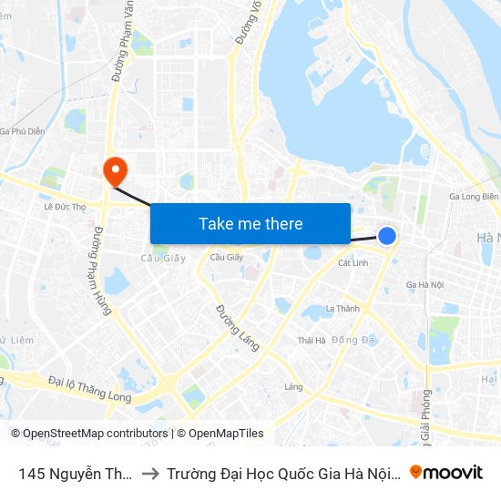 145 Nguyễn Thái Học to Trường Đại Học Quốc Gia Hà Nội (Cầu Giấy) map