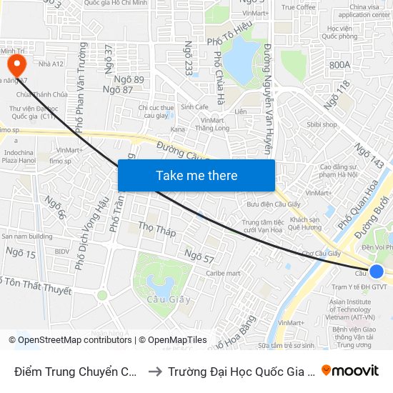 Điểm Trung Chuyển Cầu Giấy - Gtvt 02 to Trường Đại Học Quốc Gia Hà Nội (Cầu Giấy) map