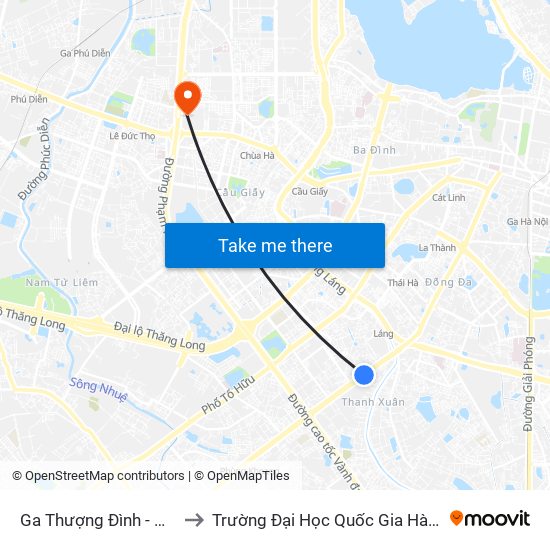 Ga Thượng Đình - Nguyễn Trãi to Trường Đại Học Quốc Gia Hà Nội (Cầu Giấy) map