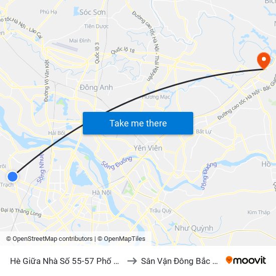 Hè Giữa Nhà Số 55-57 Phố Nhổn to Sân Vận Đông Bắc Ninh map