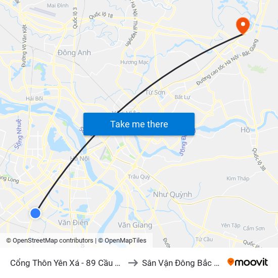 Cổng Thôn Yên Xá - 89 Cầu Bươu to Sân Vận Đông Bắc Ninh map