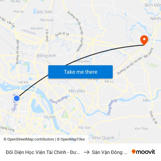 Đối Diện Học Viện Tài Chính - Đường Đức Thắng to Sân Vận Đông Bắc Ninh map