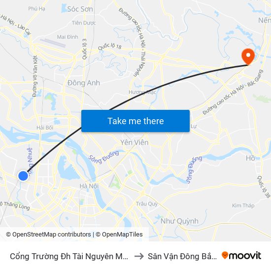 Cổng Trường Đh Tài Nguyên Môi Trường to Sân Vận Đông Bắc Ninh map