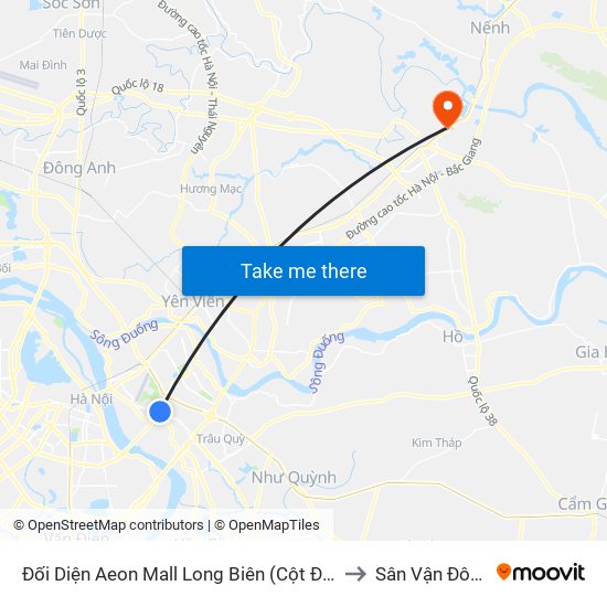 Đối Diện Aeon Mall Long Biên (Cột Điện T4a/2a-B Đường Cổ Linh) to Sân Vận Đông Bắc Ninh map