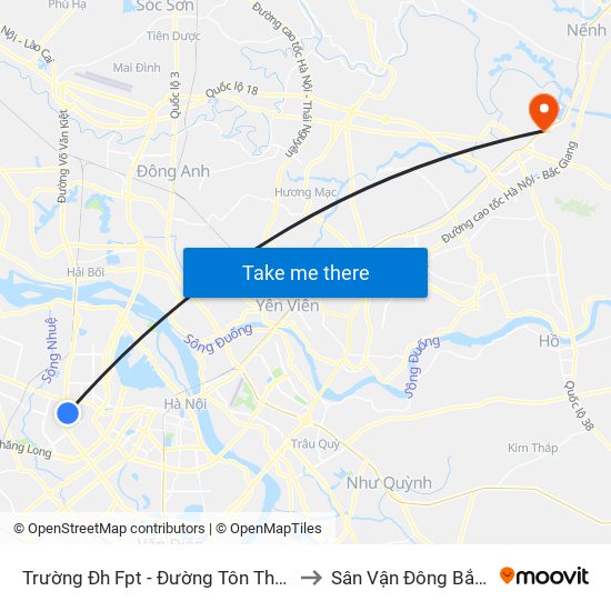 Trường Đh Fpt - Đường Tôn Thất Thuyết to Sân Vận Đông Bắc Ninh map