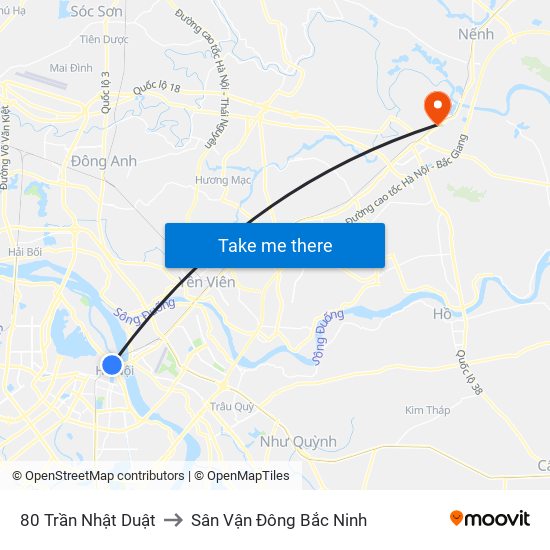 80 Trần Nhật Duật to Sân Vận Đông Bắc Ninh map