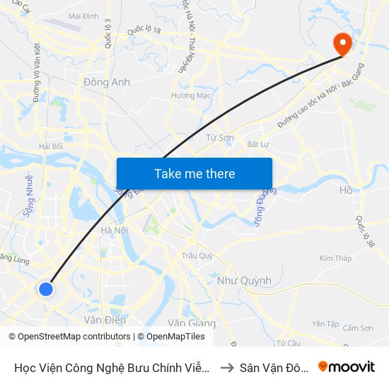 Học Viện Công Nghệ Bưu Chính Viễn Thông - Trần Phú (Hà Đông) to Sân Vận Đông Bắc Ninh map